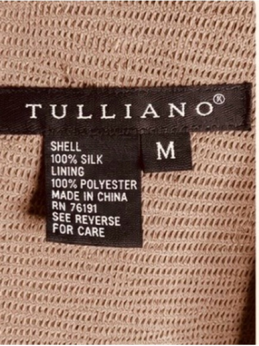 Tulliano 100% Silk Full Zip Jacket Taupe Size Medium - Picture 5 of 6